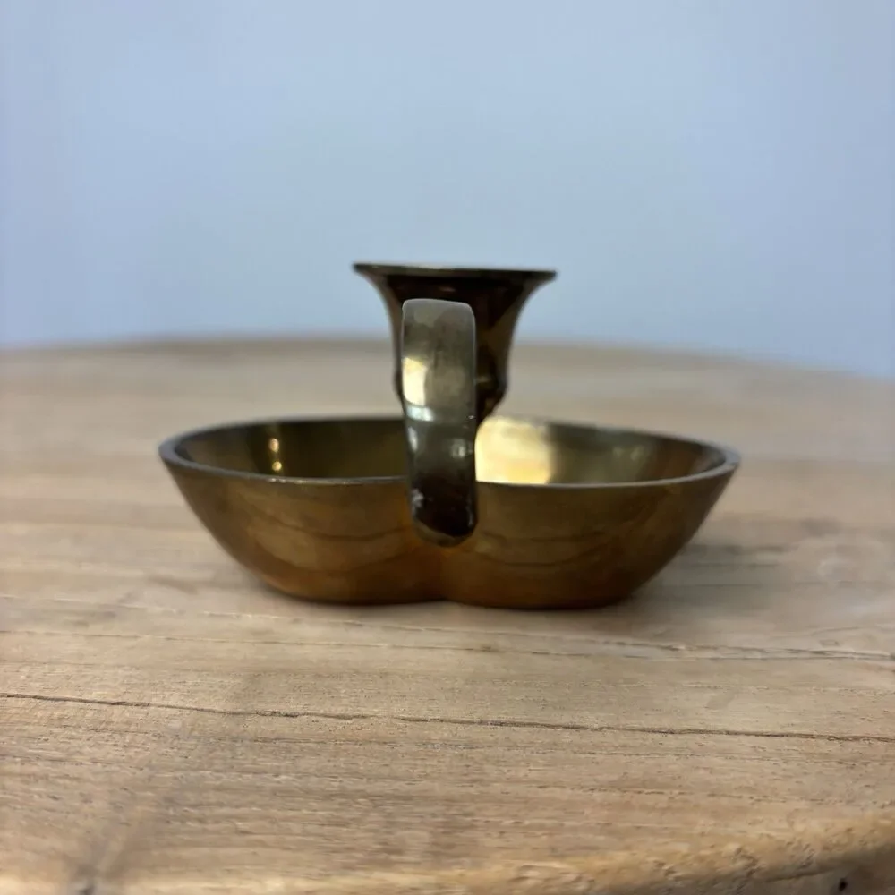 Vintage Brass Heart Shaped Chamberstick Candle Holder Cottagecore Granny Decor